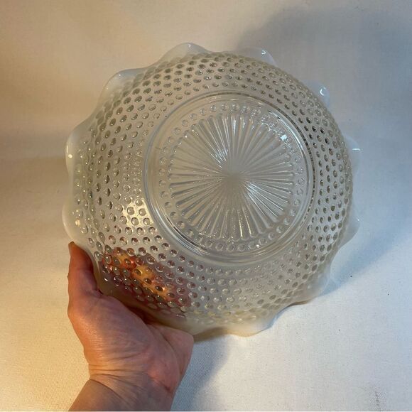 Vintage Fenton Clear Glass Ruffled Edge Opalescent opalite Hobnail 9 “ Bowl - Picture 6 of 9